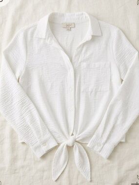 Indigo White Button-Front Blouse
